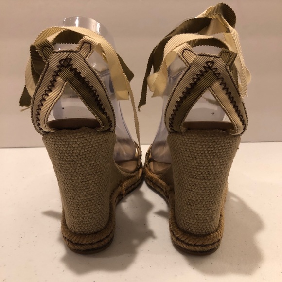Marc Jacobs Espadrille Wedge Sandals with ribbon ankle tie- tans & greens, Sz 8 - Picture 4 of 11